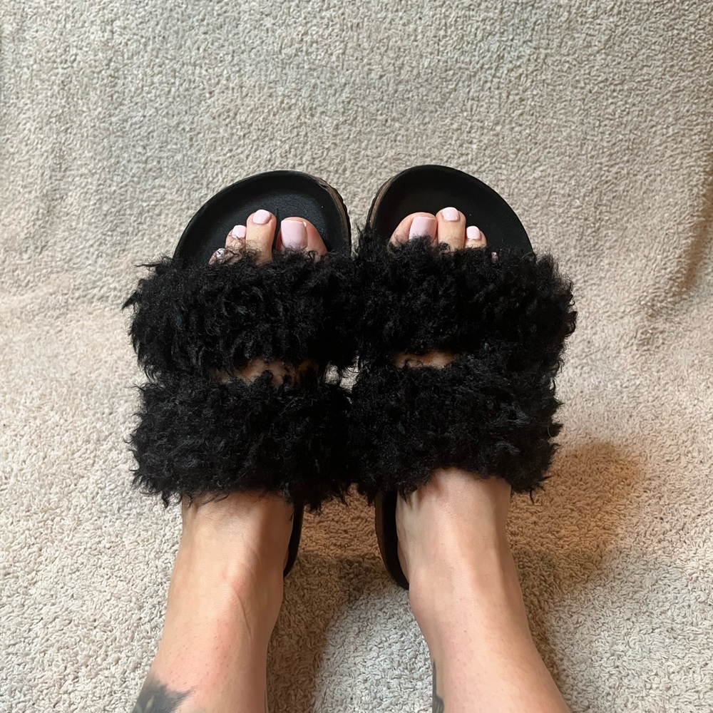 Fuzzy Double Strap Sandals